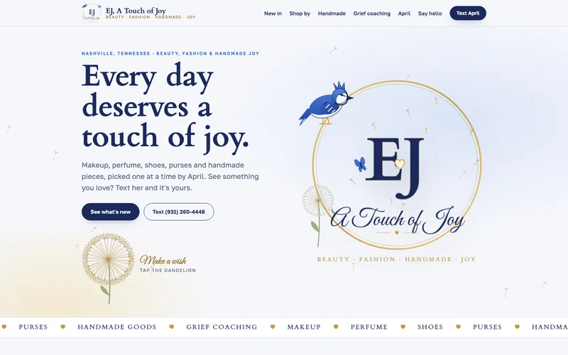 Boutique shop website, design example