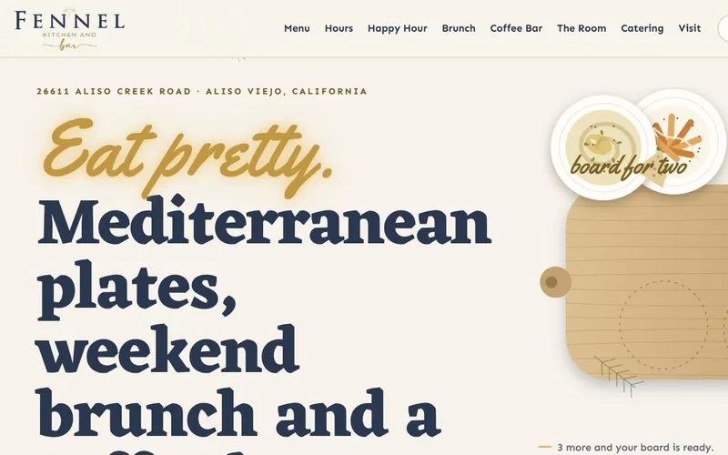 Brunch and coffee bar website, design example