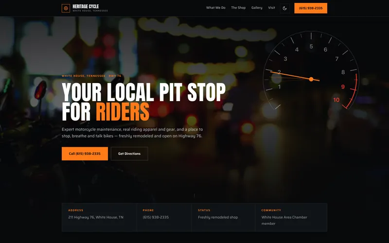 Motorcycle shop website, design example