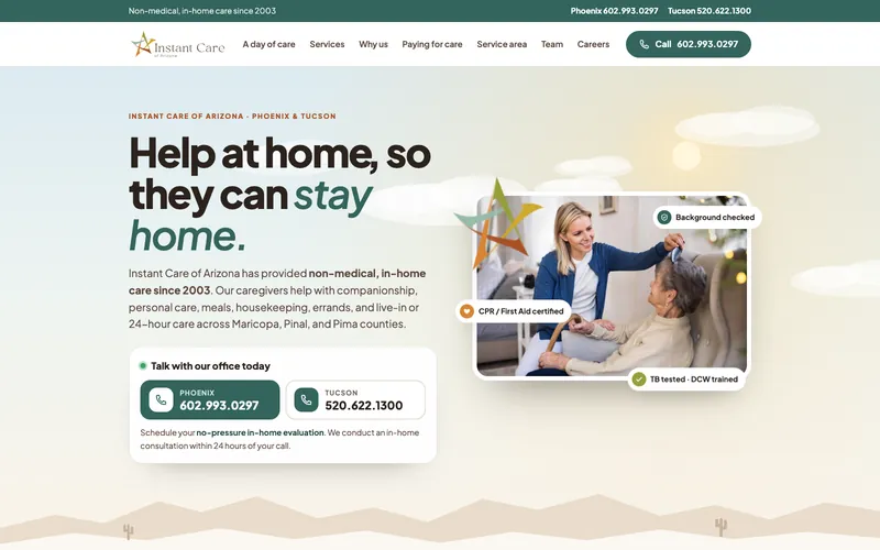 Home care website, design example
