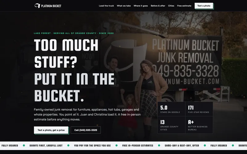 Junk removal website, design example