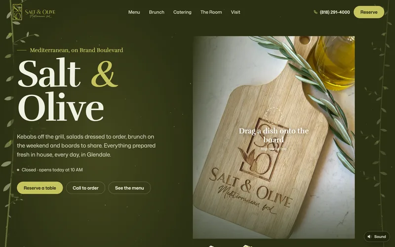 Mediterranean restaurant website, design example