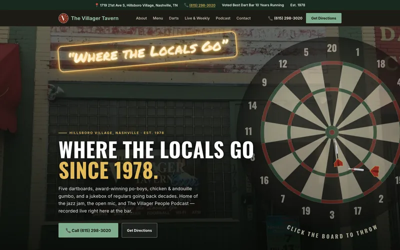 Dart bar website, design example